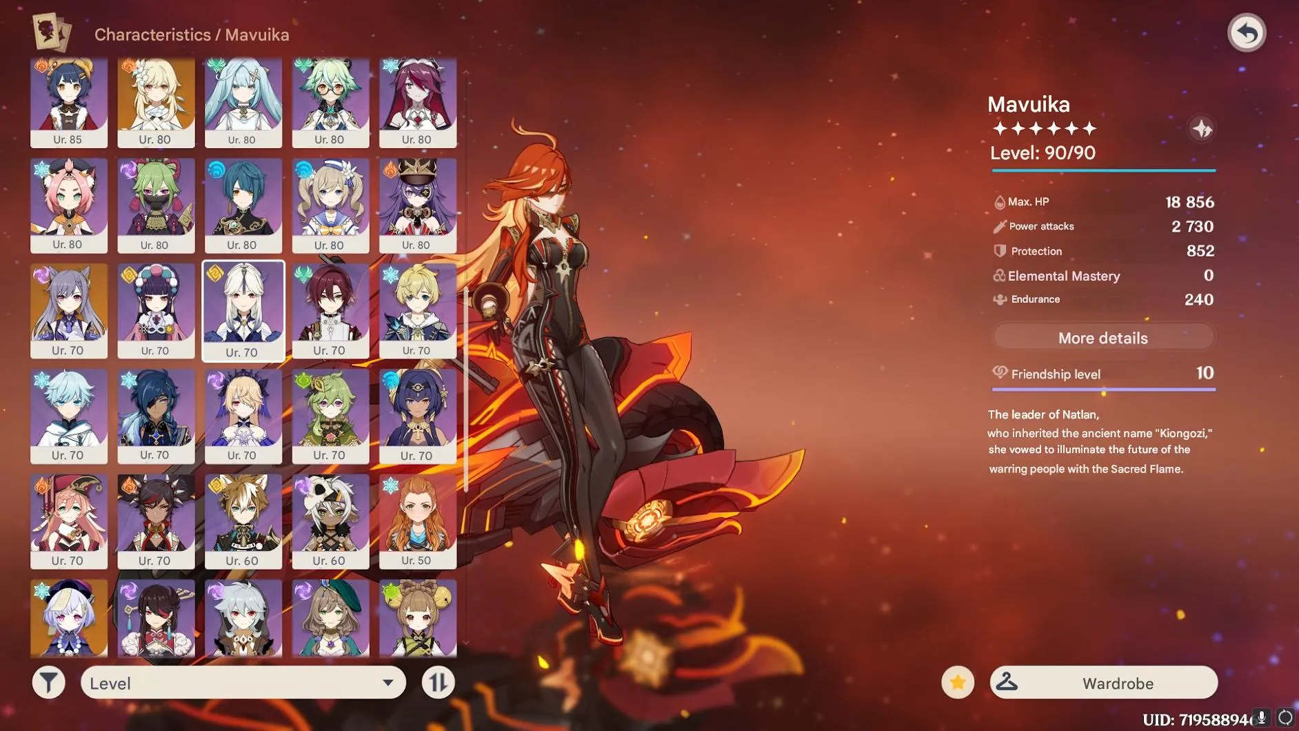 GI947 Mavuika C1, Chaska C1, Furina, Neuvillette, Harlequin, Hu Tao C1, Kazuha C1, Shenhe, Ayaka, Nahida, Yelan, Venti, Skirk (G)